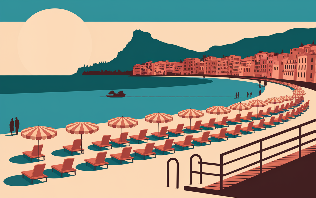 baie Villefranche-sur-Mer plage privée, transats, accessibilité PMR