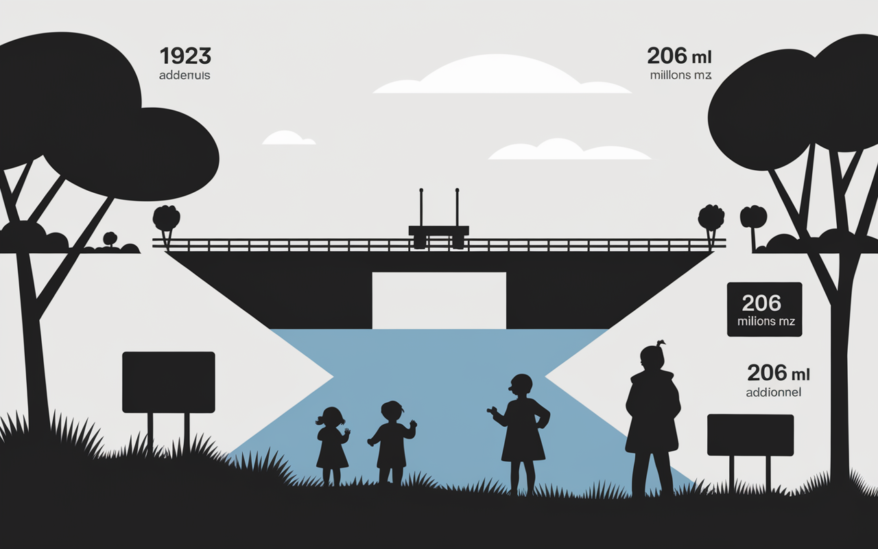 Vue du barrage de Guerlédan avec chiffres et visiteurs