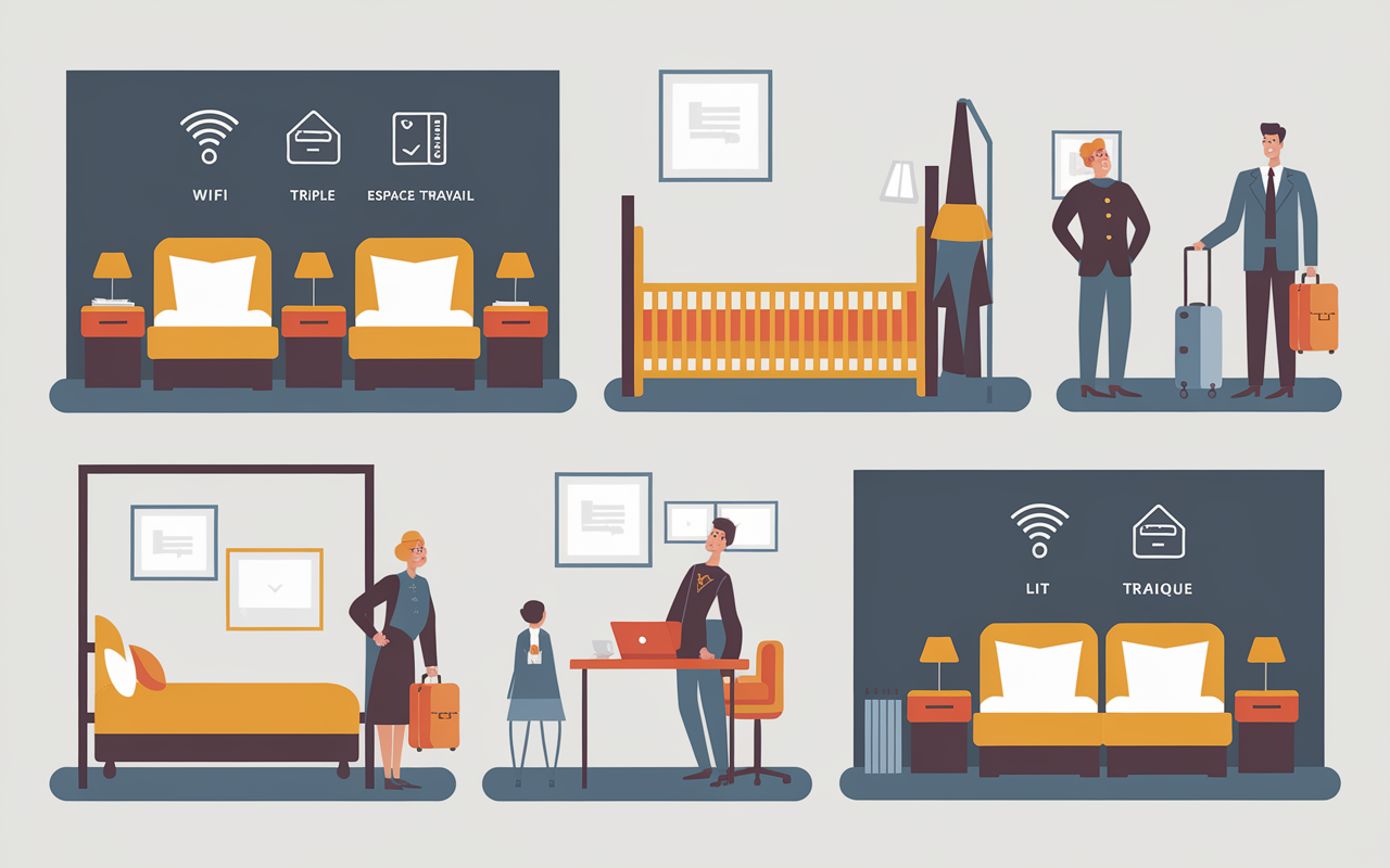 Vue coupe chambres hôtel Paris modulables, confort et équipements