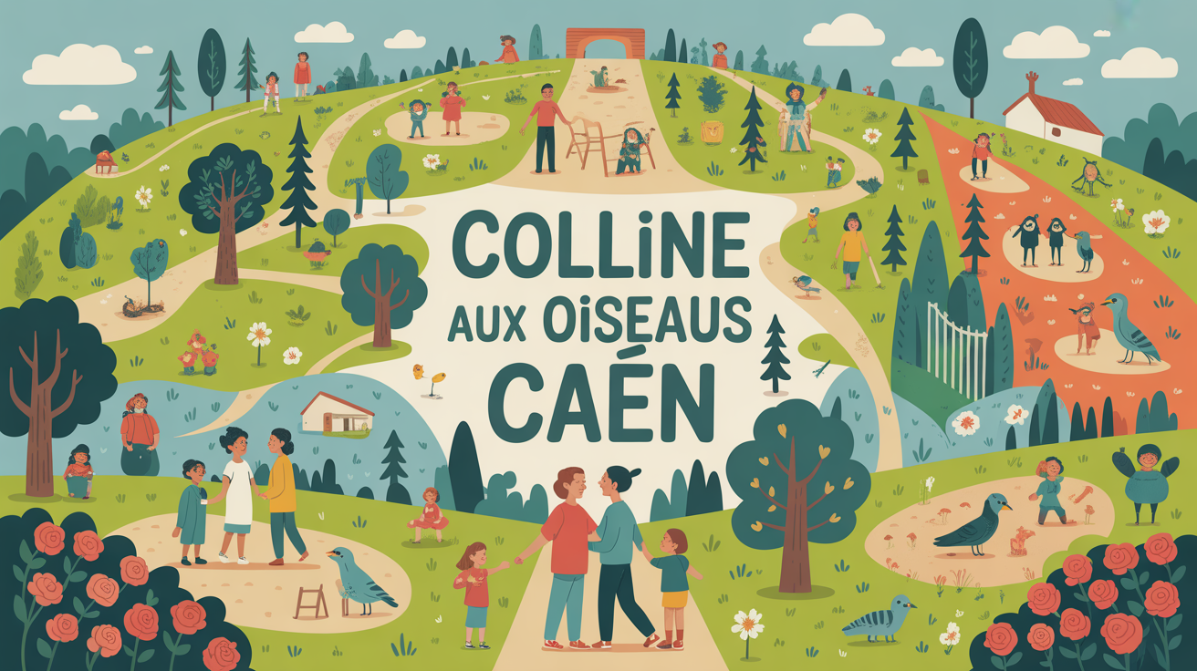 Illustration famille promenade Colline aux Oiseaux Caen