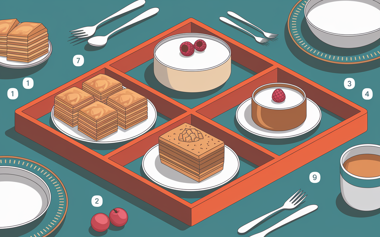 Plateau compartimenté de grands genres de desserts turcs illustrés