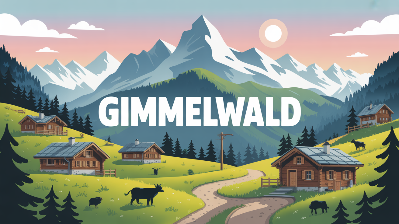 Paysage alpin de Gimmelwald avec chalets, montagnes et animaux