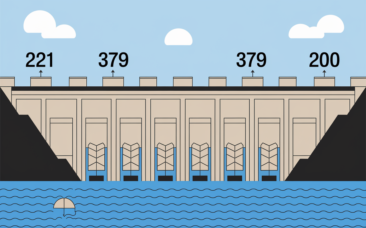 Coupe verticale Hoover Dam chiffres turbines eau