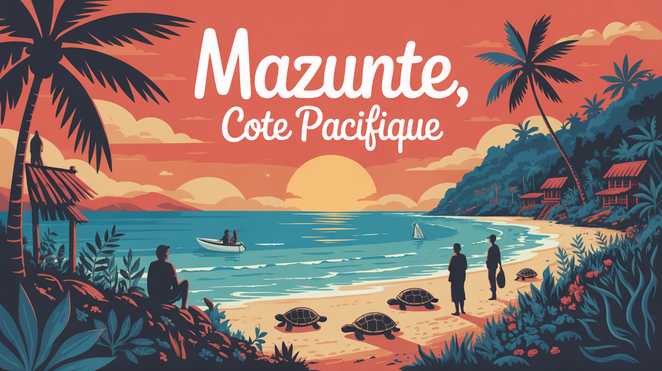 Vue du village Mazunte, plage, tortues, voyageurs, coucher de soleil