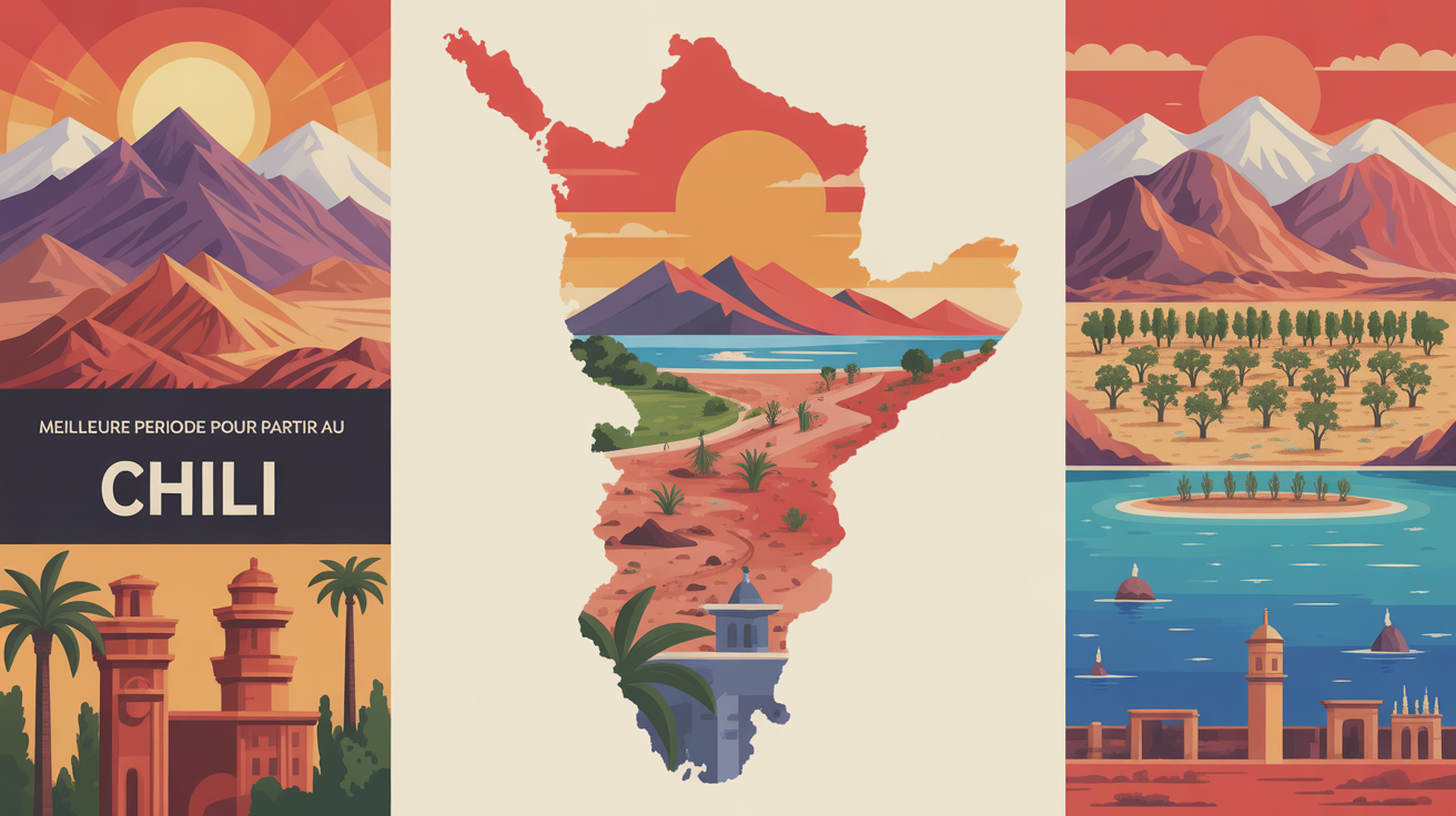 Carte climat stylisée du Chili pour choisir la meilleure période