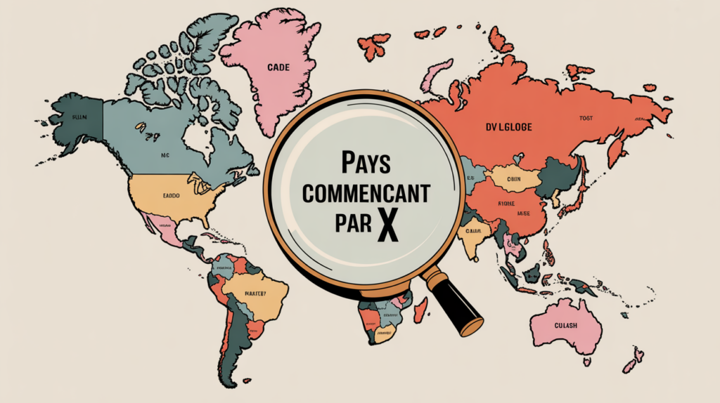 Carte du monde avec loupe sur pays commençant par X quiz