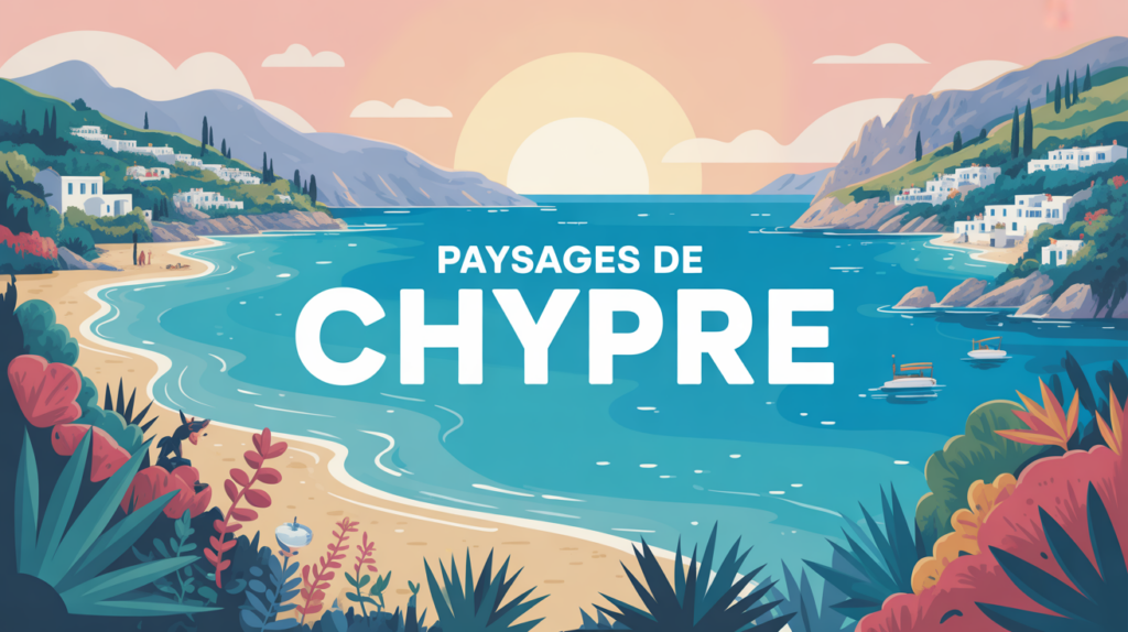 Illustration paysages Chypre plages montagnes villages nature