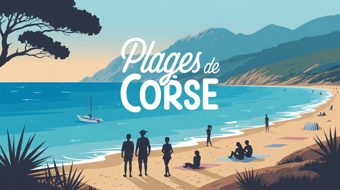 Plage Corse mer turquoise sable doré pins