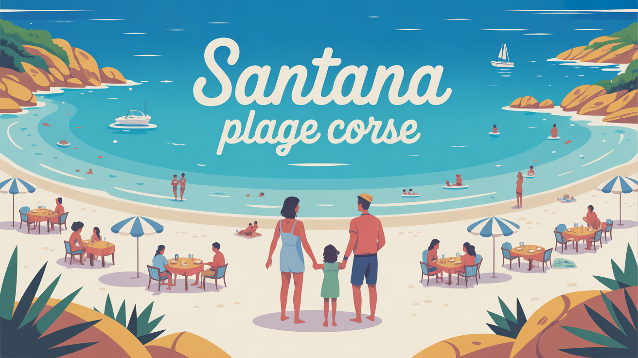 Santana plage Corse dessin, sable blanc et mer turquoise