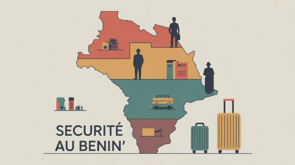 Carte stylisée sécurité Bénin silhouettes voyageur