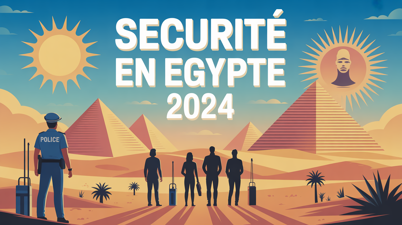 Sécurité en Égypte 2024 illustration pyramides et police touristique