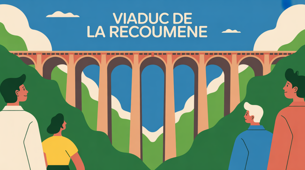 viaduc de la recoumene illustration stylisee panorama arches
