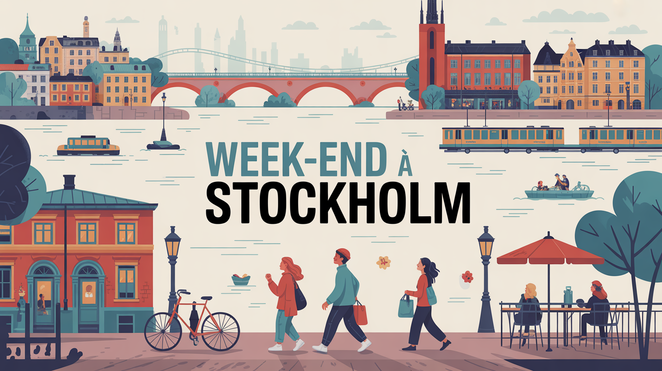 illustration stylisee d'une capitale nordique pour week end a stockholm