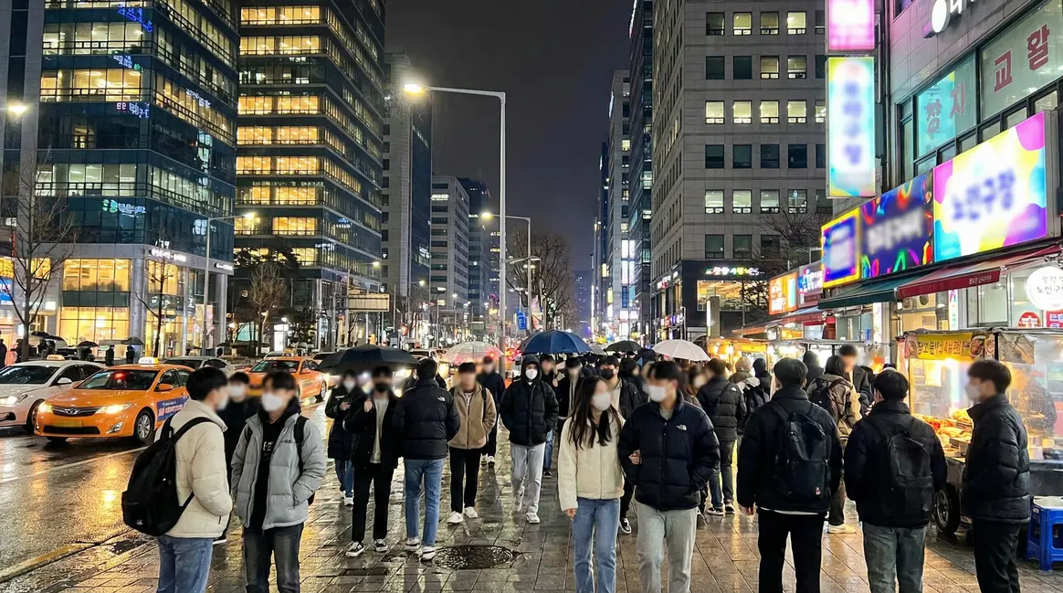 Avenue nocturne animée à Gangnam Séoul