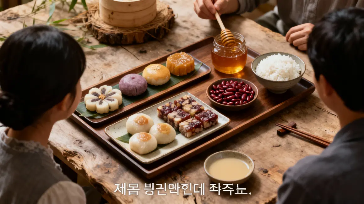 Plateau pâtisseries coréennes traditionnelles riz haricots