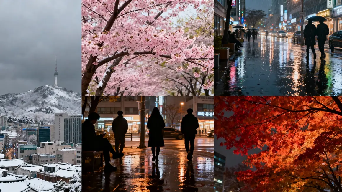 Séoul neige cerisiers pluie été automne