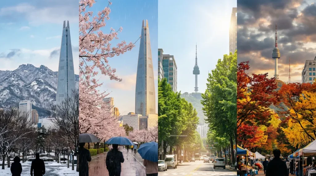 Vue panoramique climat Séoul quatre saisons