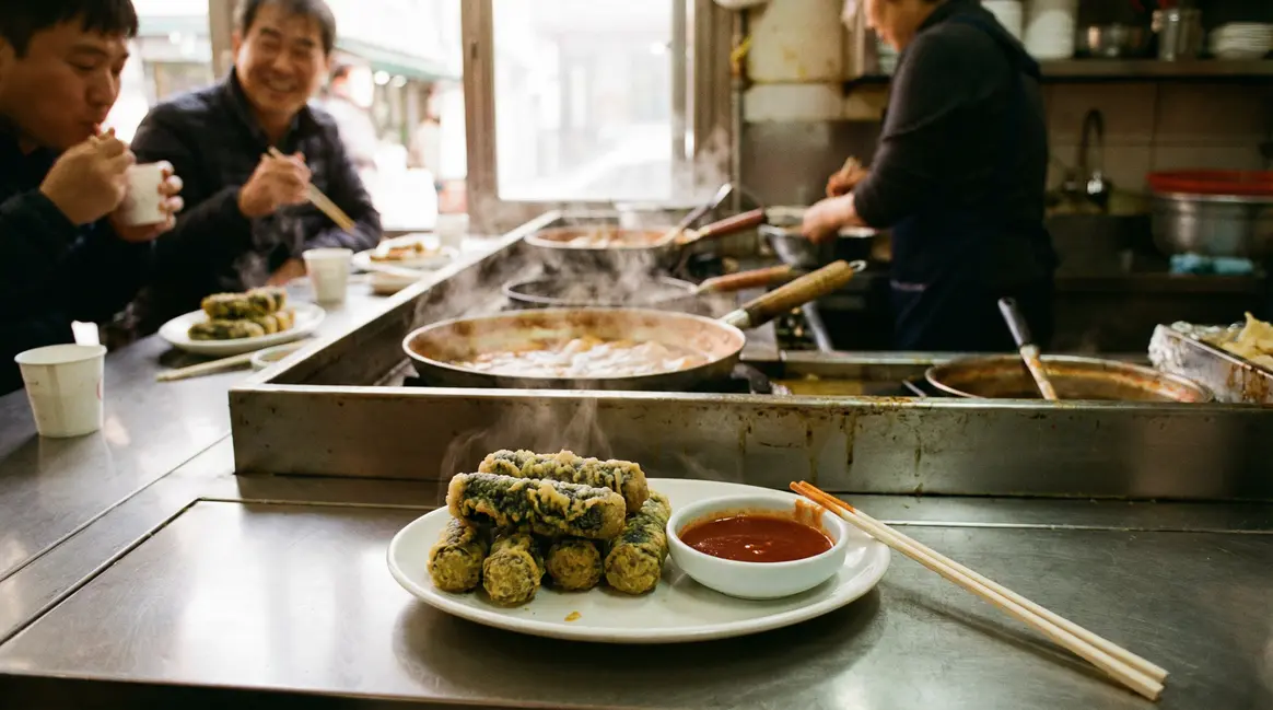 Gimmari algues frites coréennes sur assiette avec sauce