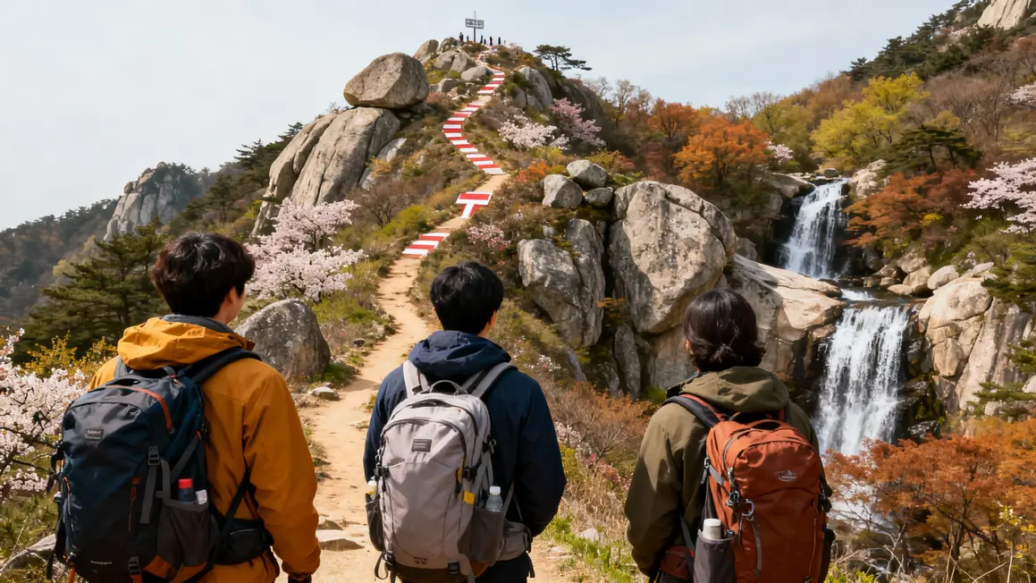 randonnée montagnes corée sentier granite cascade printemps automne