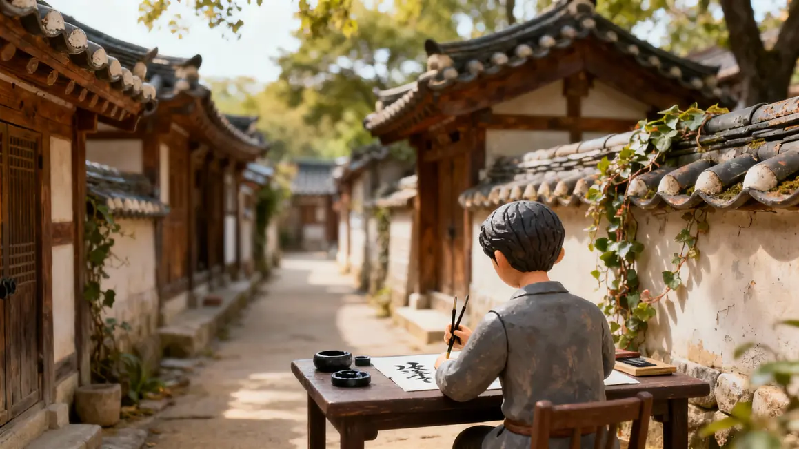 Village hanok Séoul ruelle atelier calligraphie