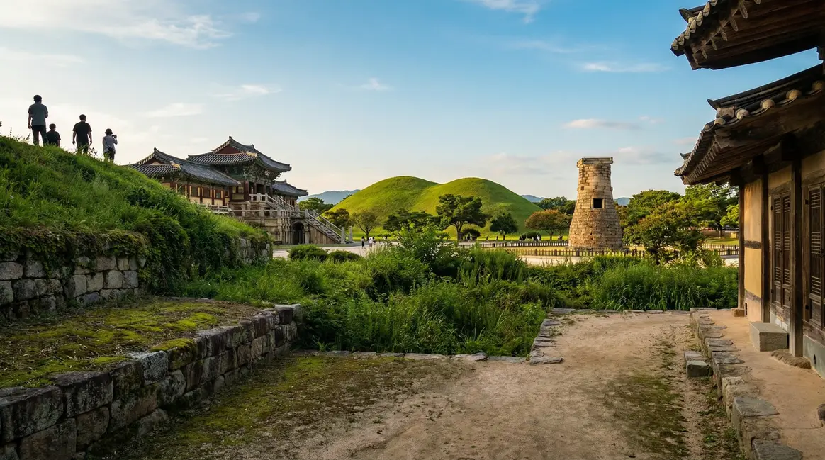 Panorama de Gyeongju avec temples et tumulus