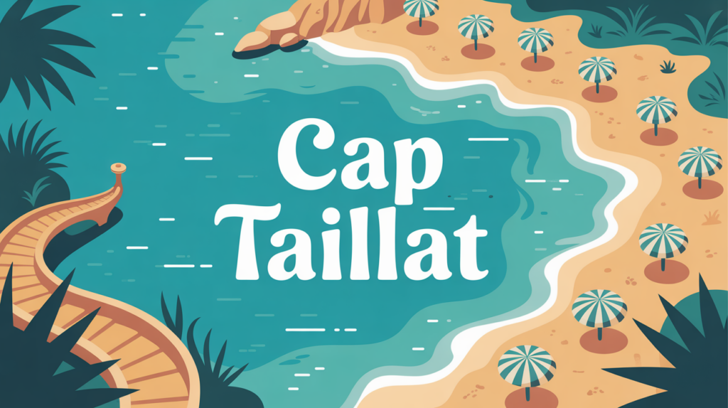 Illustration du cap taillat plage et sentier stylises