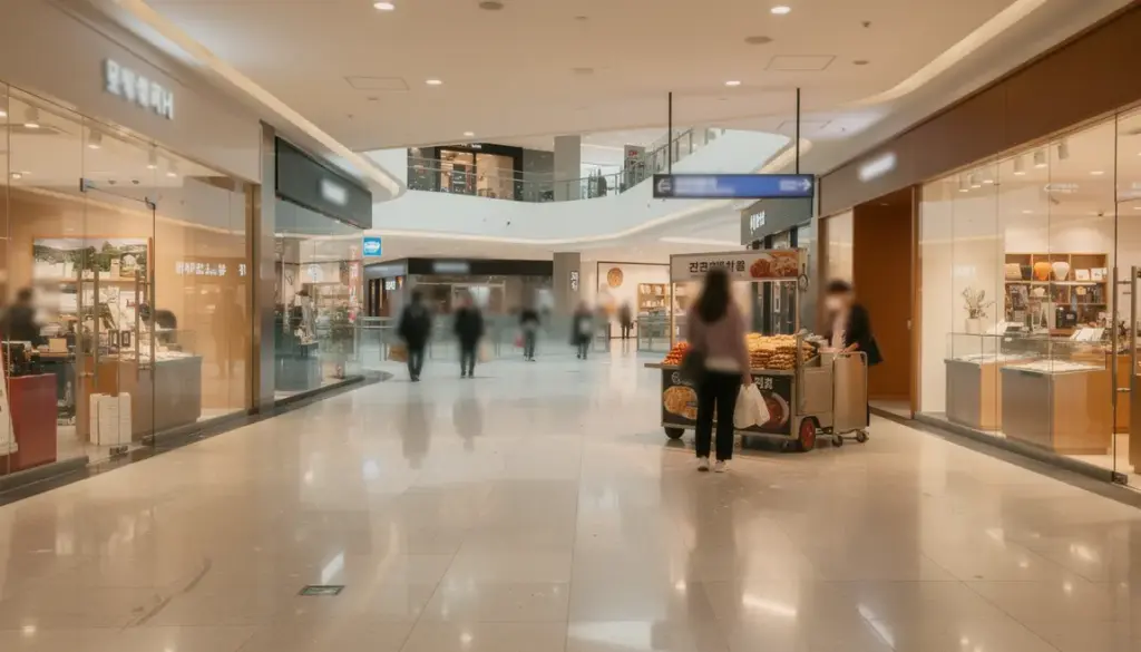 centre commercial coree du sud silhouettes voyageurs shopping