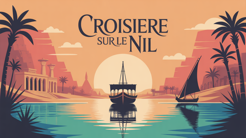 Illustration croisière sur le Nil soleil et temples