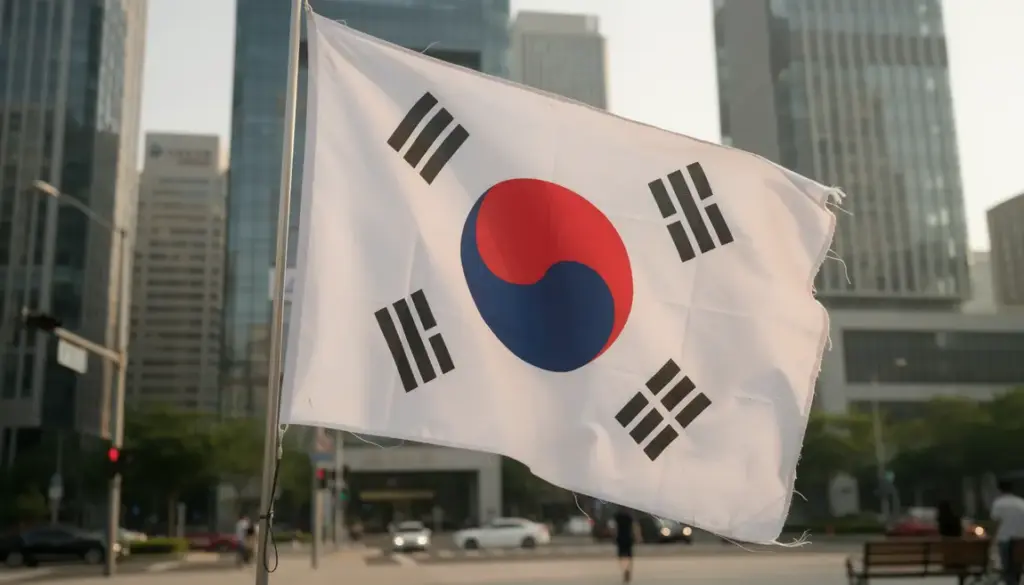 taegeukgi flotte devant buildings coree du sud