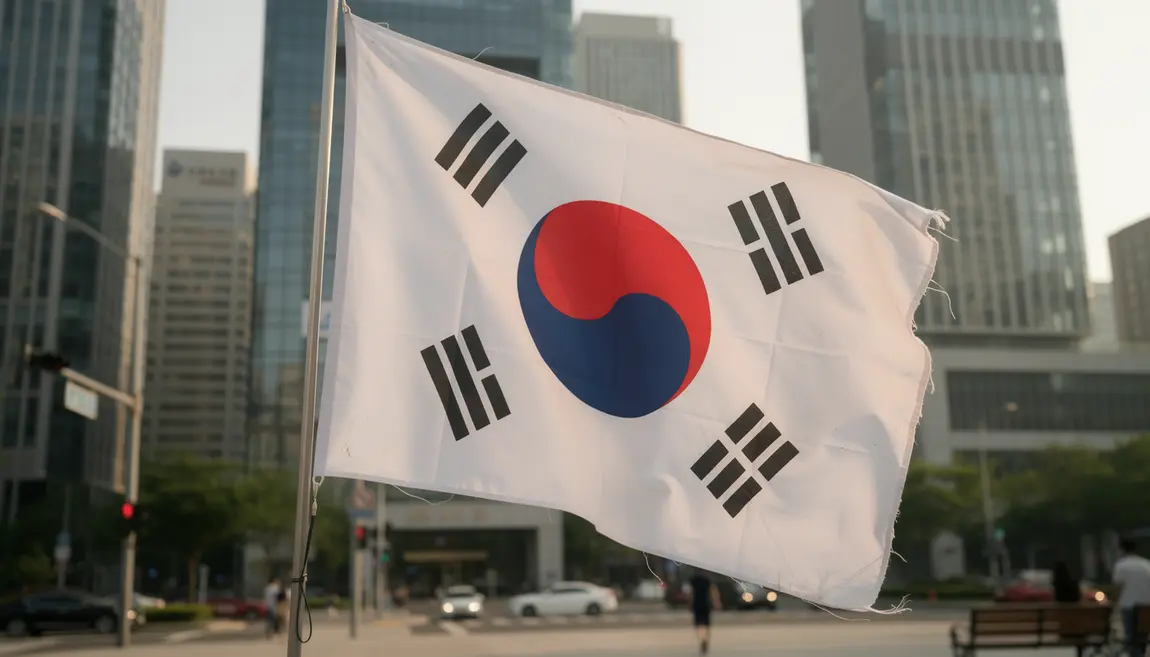 taegeukgi flotte devant buildings coree du sud
