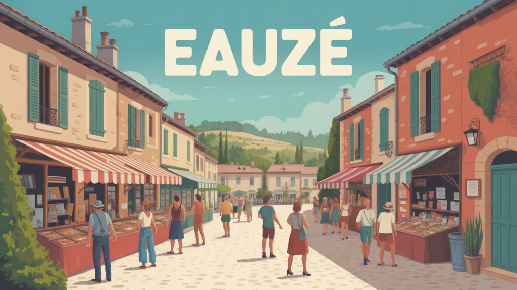 Vue stylisée du village Eauze ruelles marché