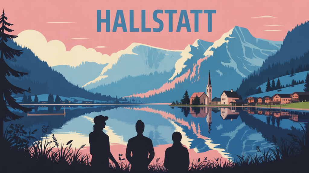 vue village hallstatt lac montagnes au matin