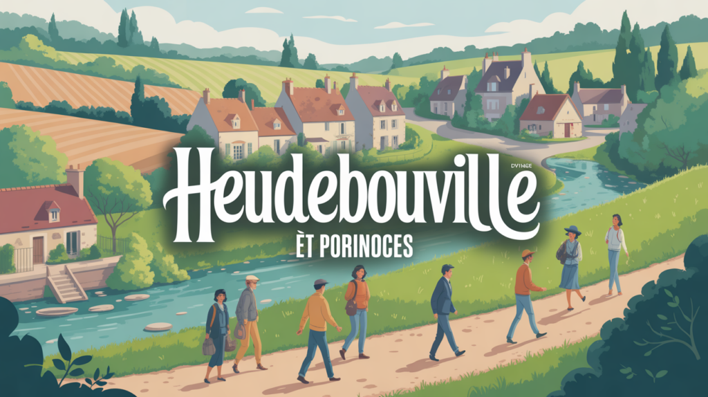 illustration village heudebouville champs riviere