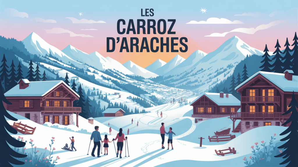 Panorama stylisé Les Carroz d'Arâches hiver été
