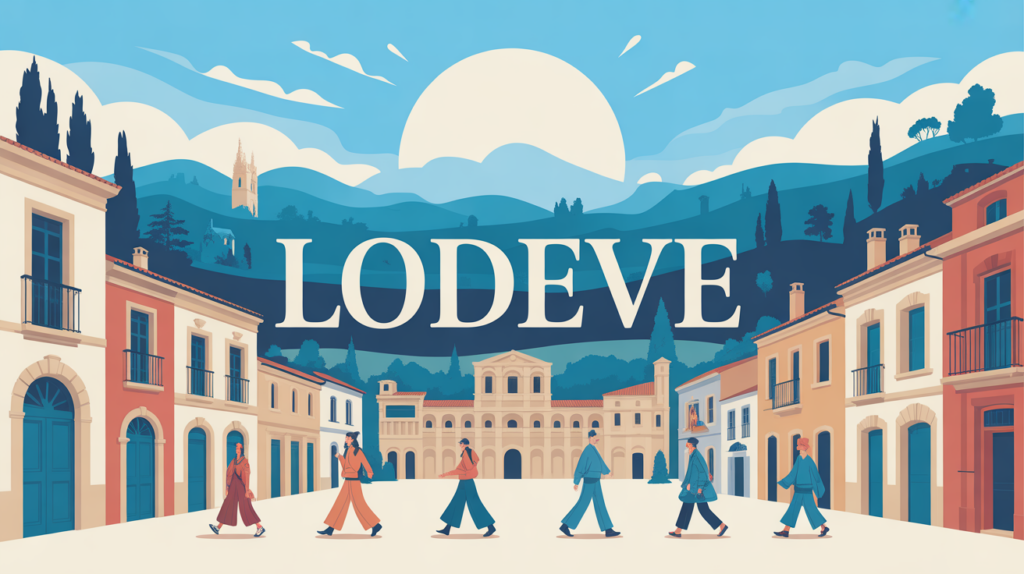 vue stylisee de lodeve sous ciel bleu
