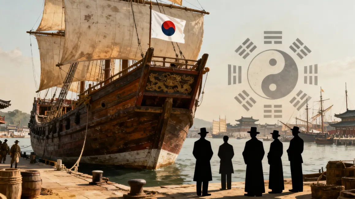 ancien navire coreen drapeau yin yang trigrammes