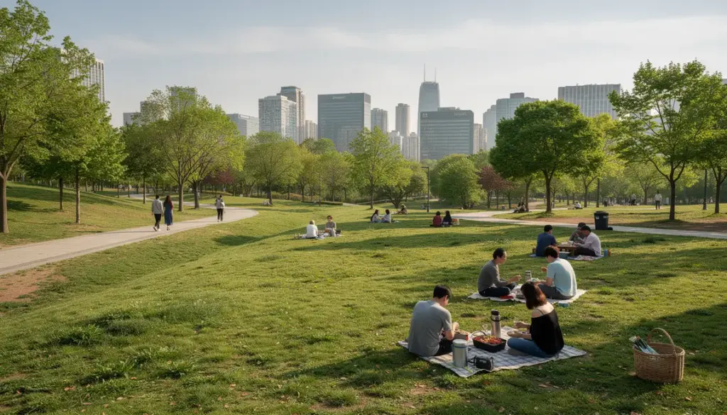 Grand parc urbain à Séoul pelouse familles pique-nique
