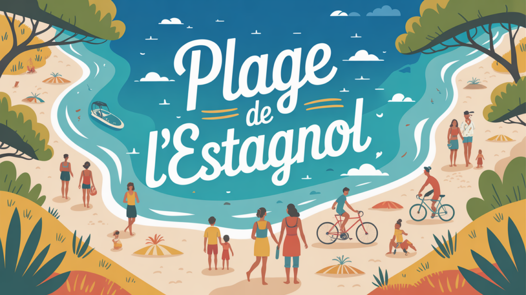 Plage de l'estagnol illustration famille cyclistes pins