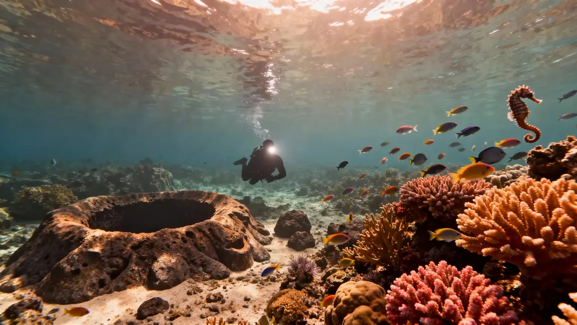 Cratères volcaniques et hippocampe plongée sous-marine Corée du Sud