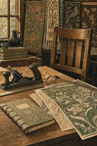 Atelier Arts and Crafts : artisanat et design, table en chêne et textiles tissés