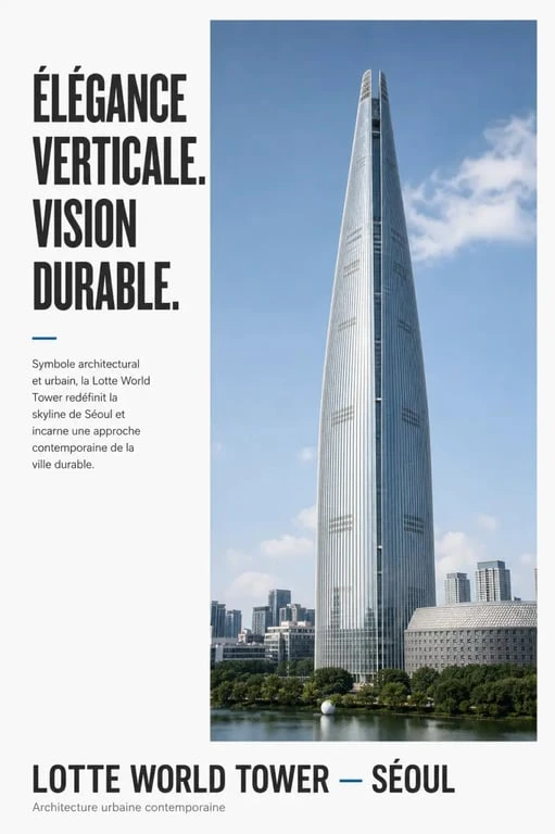 Lotte World Tower hauteur à Séoul, vue d’ensemble du gratte-ciel