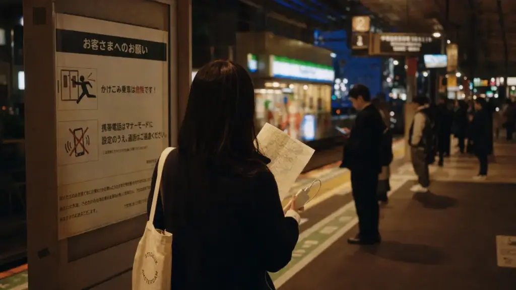 Japan for women : voyageuse seule en gare japonaise, sécurité et sérénité