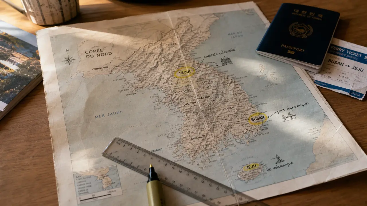 Carte corée : Séoul, Busan et Jeju sur une carte de Corée du Sud
