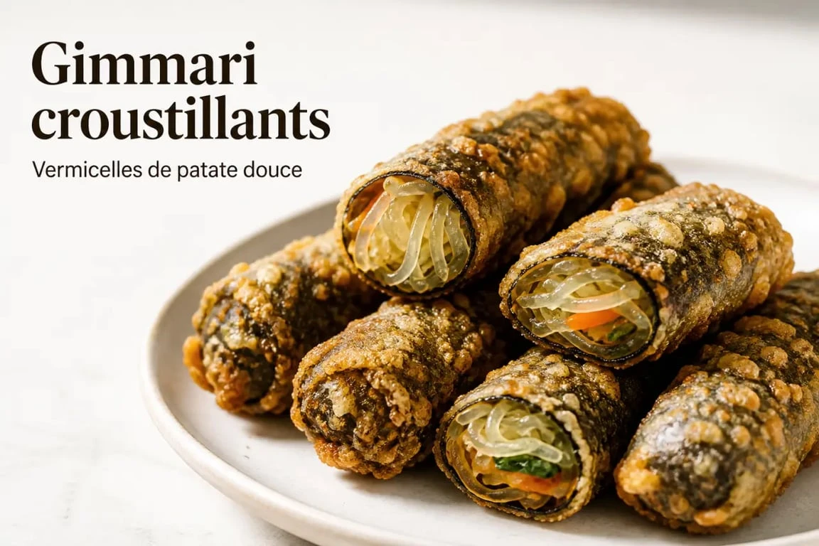 Gimmari croustillants servis en assiette avec cœur de vermicelles, photo culinaire
