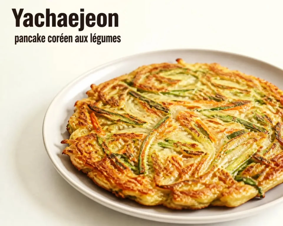 Pancake coréen yachaejeon doré et croustillant servi sur une assiette