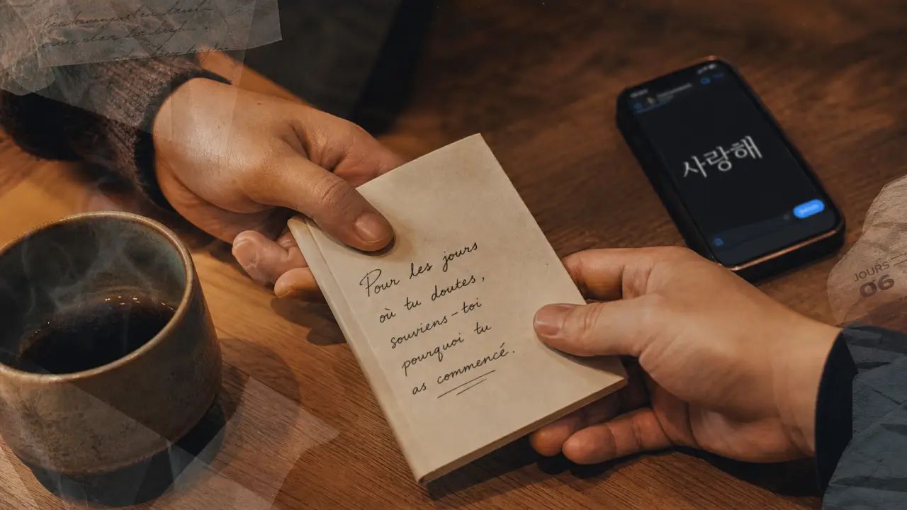 Je t’aime en coréen : 사랑해, message sur smartphone