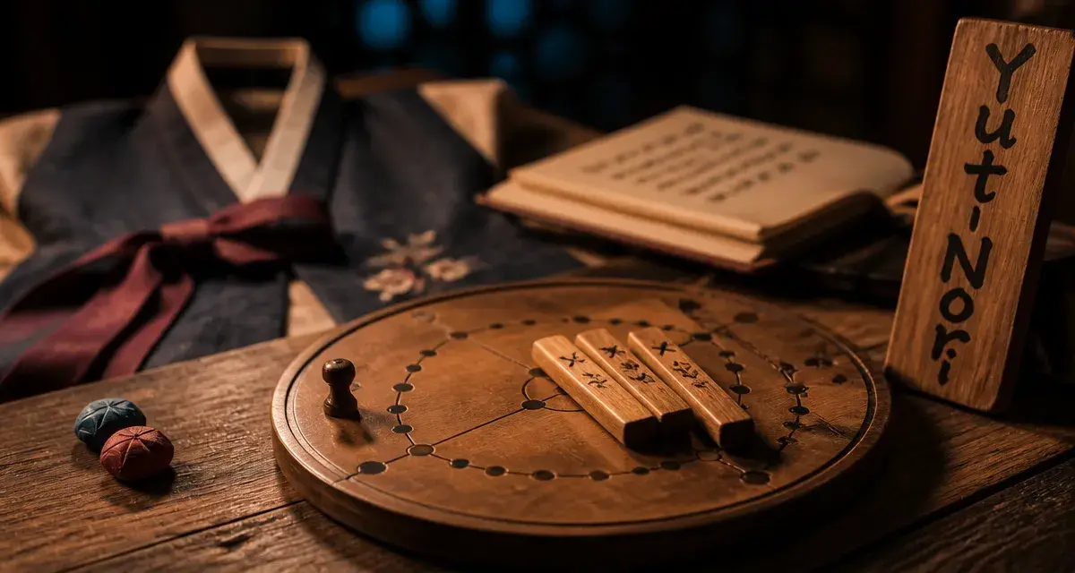 Jeux coréens : Yut-Nori sur table en bois, traditions coréennes