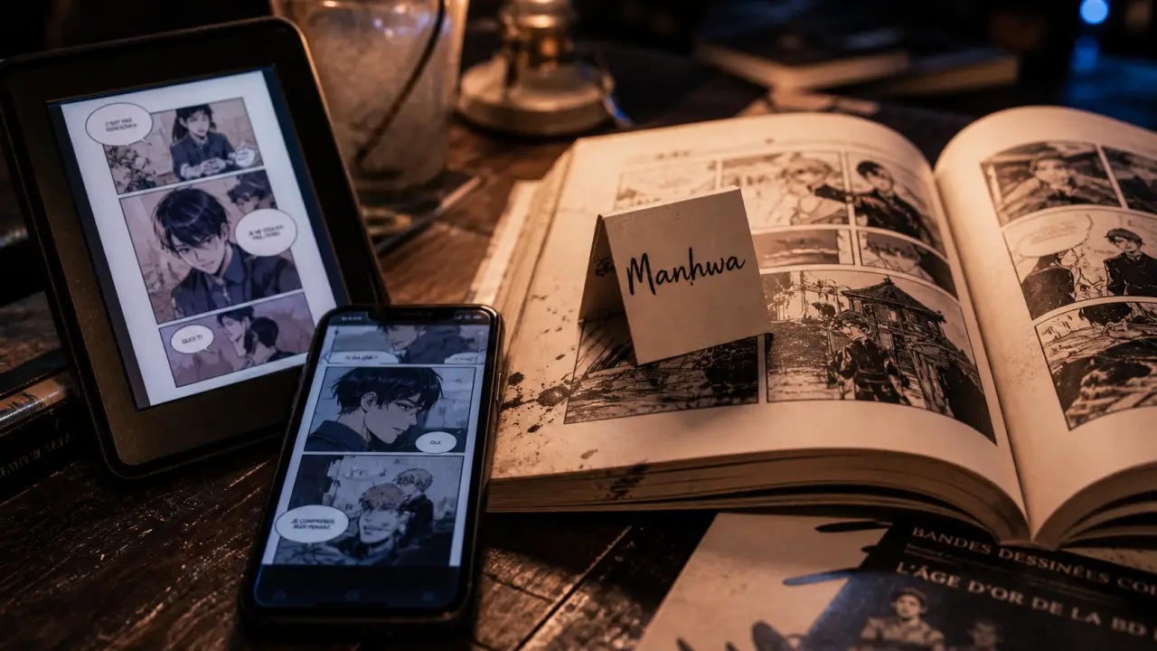 Manhwa : lecture verticale webtoon, téléphone et liseuse, culture coréenne