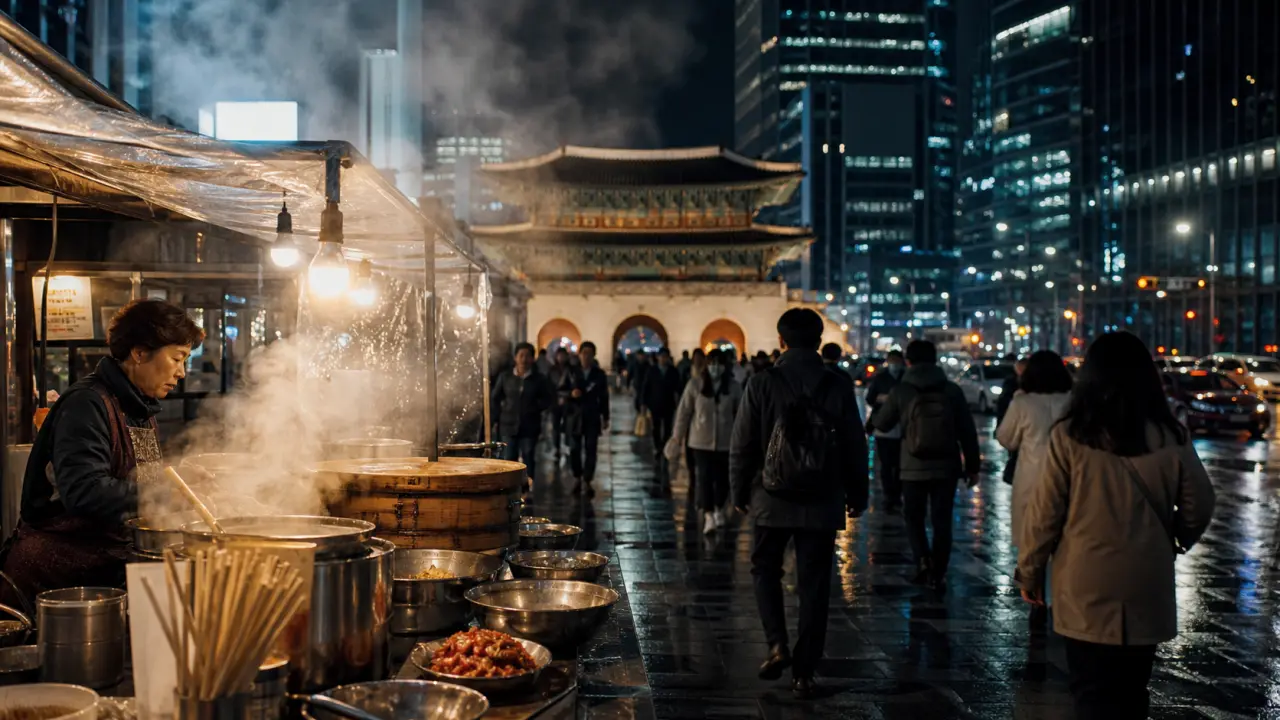 Que faire en corée du sud : rue nocturne à Séoul, street food et Gyeongbokgung