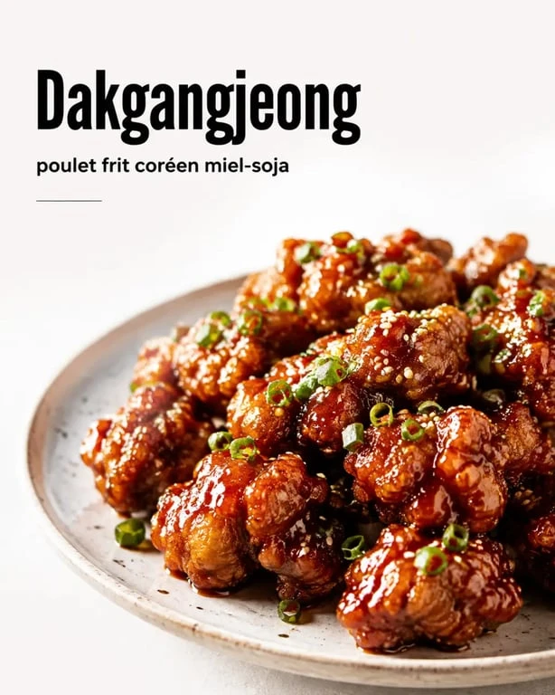 Poulet frit coréen croustillant dakgangjeong nappé de sauce sucrée-salée avec graines de sésame